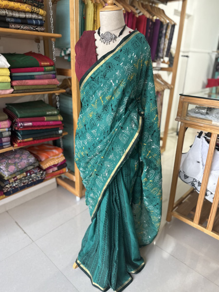 Warli Embroidery on Pure Cotton Saree