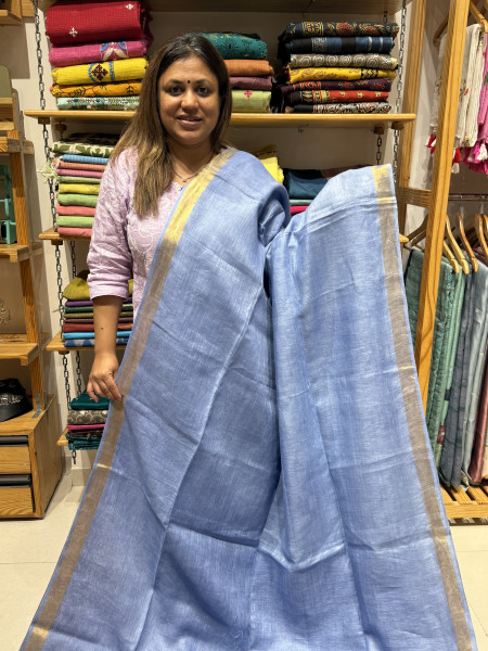 Pure Linen Saree with Embroidered Blouse