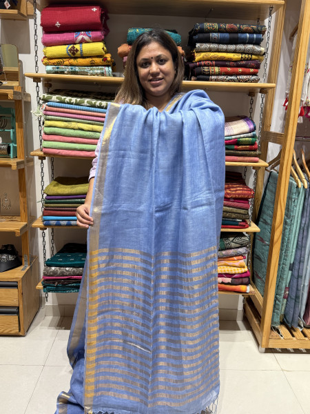 Pure Linen Saree with Embroidered Blouse