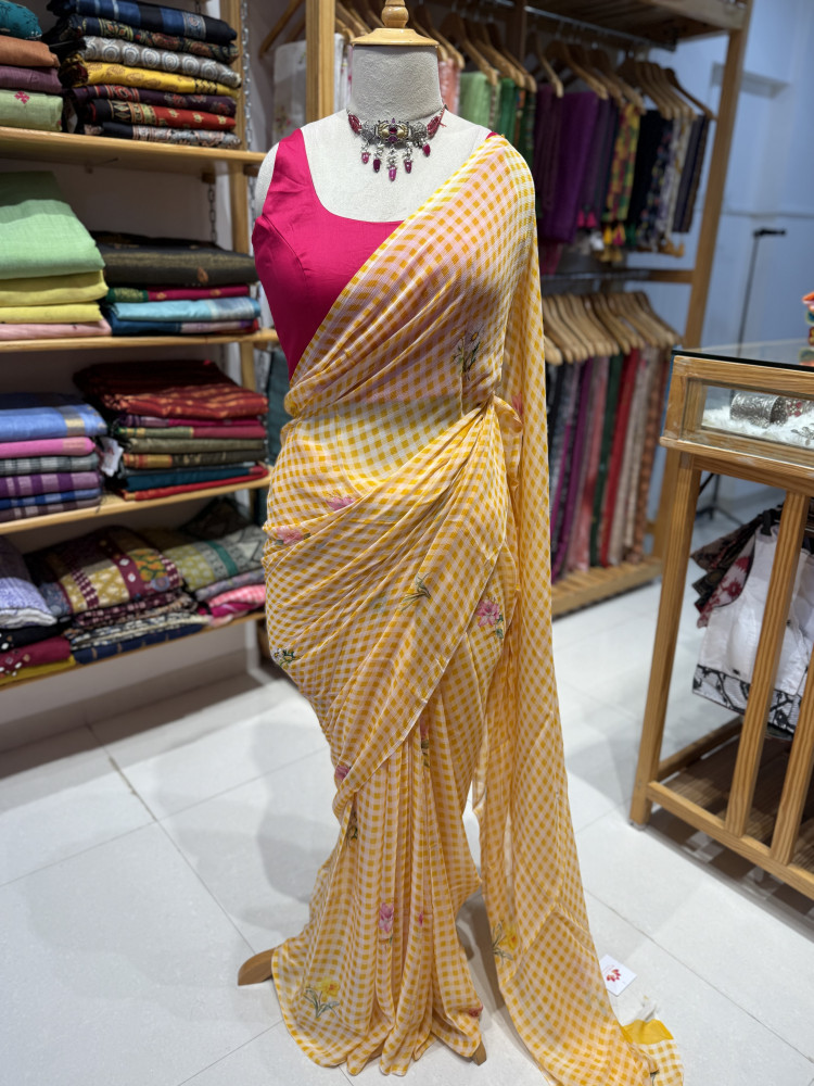 Image of Pure chiffon checkered saree