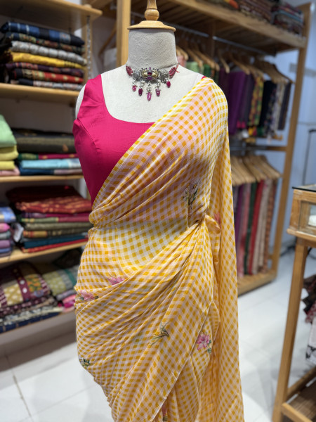 Pure chiffon checkered saree