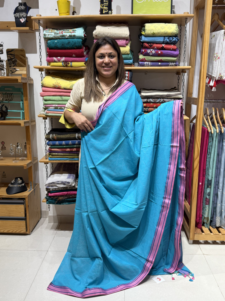 Image of Sky Blue handwoven Cotton Saree