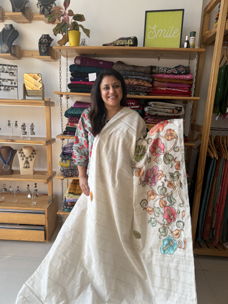 Zari checks Kalamkari saree