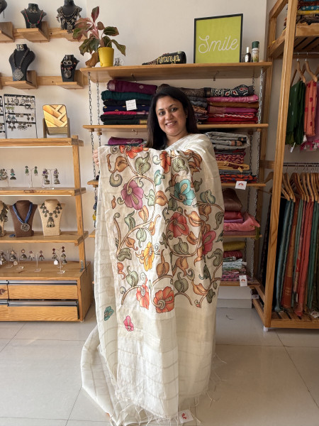 Zari checks Kalamkari saree