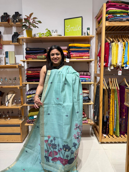 Pichwai Muga Cotton - Aqua
