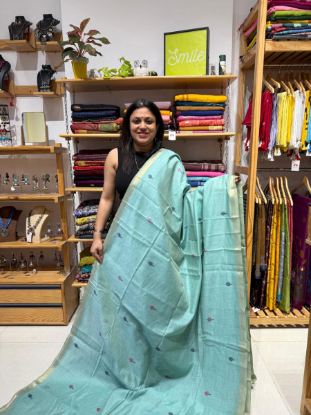 Pichwai Muga Cotton - Aqua