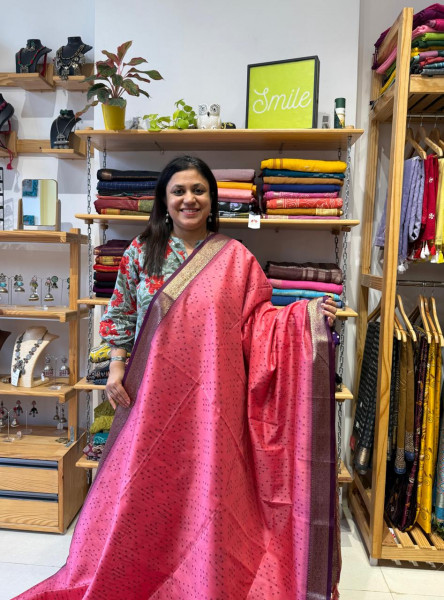 Semi Silk- Bandhani Print Patola Pallu - Pink