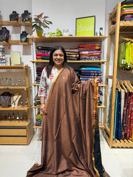 Mercerized Cotton Saree Brown Black