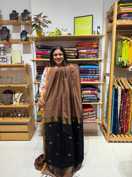 Mercerized Cotton Saree Brown Black