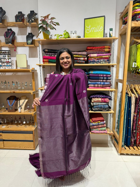 Mercerized Cotton Saree Magenta