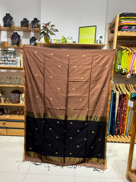 Mercerized Cotton Saree Brown Black