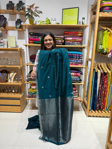 Mercerized Cotton Saree Peacock Green