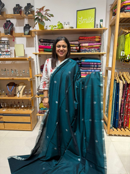 Mercerized Cotton Saree Peacock Green