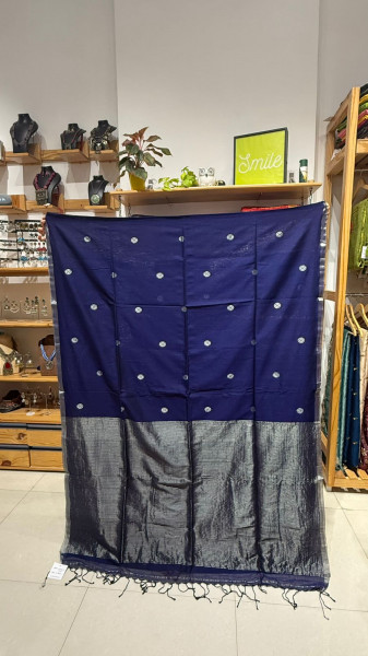 Mercerized Cotton Saree Blue