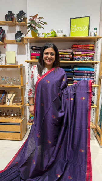 Mercerized Cotton Saree Purple