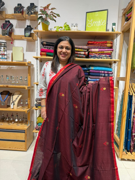 Mercerized Cotton Saree Maroon