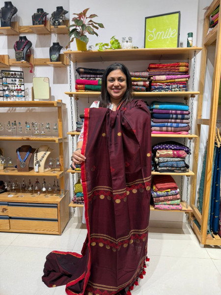 Mercerized Cotton Saree Maroon