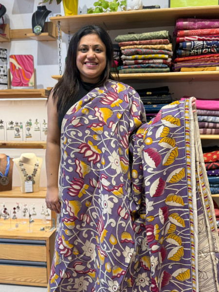 Chenuri Silk Kalamkari Saree | Purple