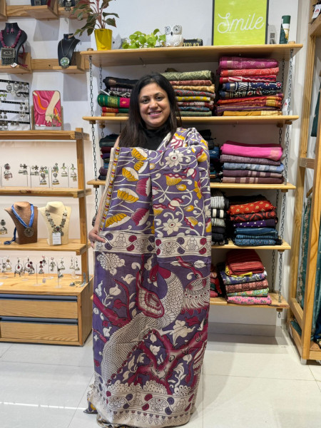 Chenuri Silk Kalamkari Saree | Purple