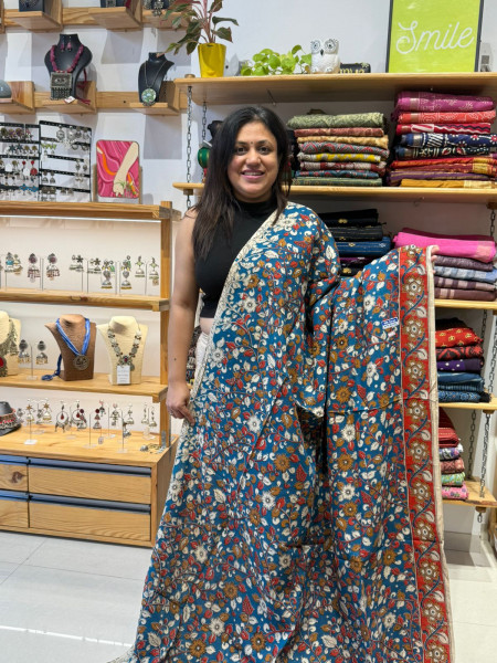 Chenuri Silk Kalamkari Saree | Blue