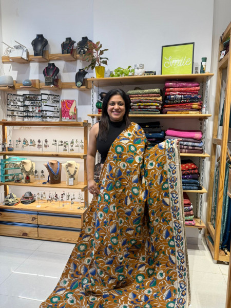 Chenuri Silk Kalamkari Saree | Mustard