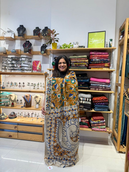 Chenuri Silk Kalamkari Saree | Mustard