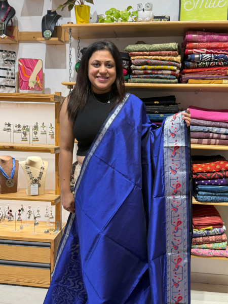 Mangalgiri with Paithani Border in Blue