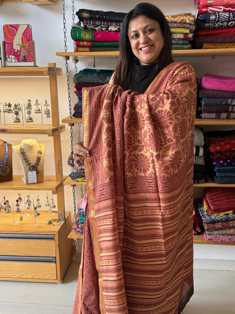Image of Art Chanderi Handblock Print Saree