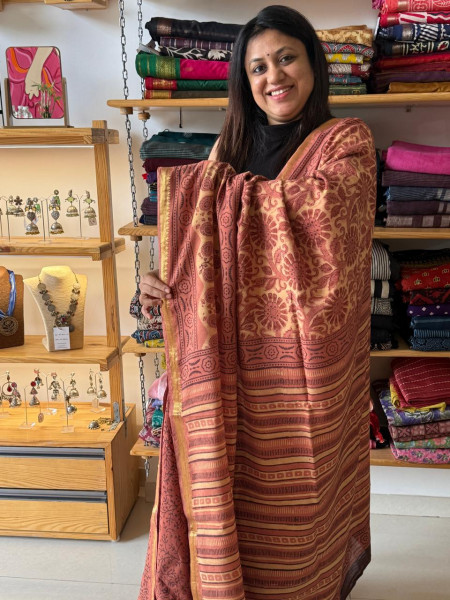 Art Chanderi Handblock Print Saree