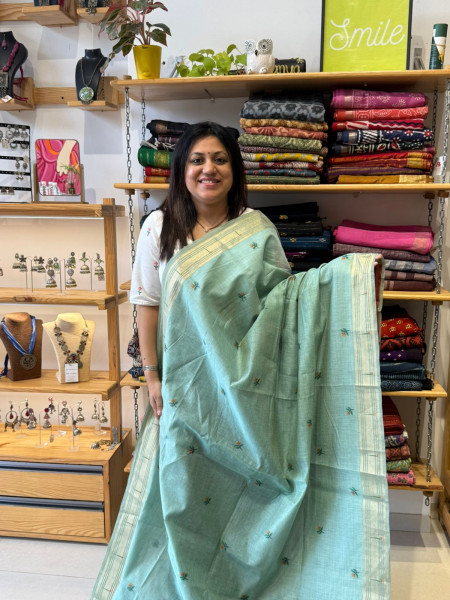 Muga Cotton Paithani Saree | Sea Green