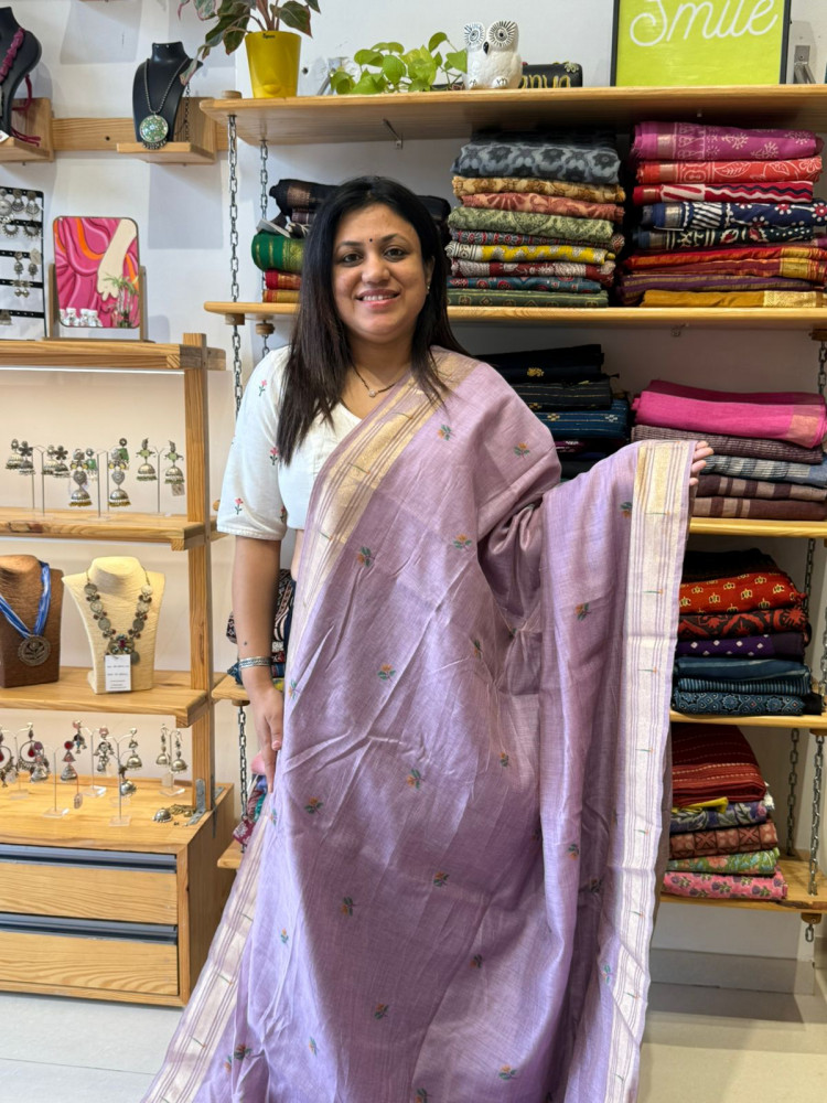 Image of Muga Cotton Paithani Saree | Lilac