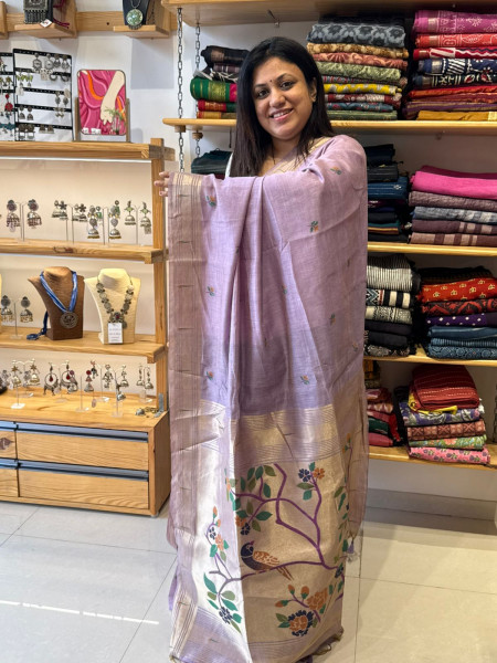 Muga Cotton Paithani Saree | Lilac