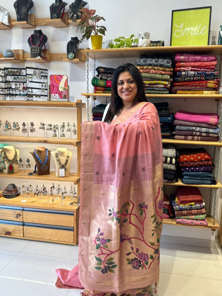 Muga Cotton Paithani Saree | Peachish Pink