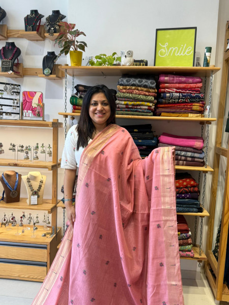 Muga Cotton Paithani Saree | Peachish Pink