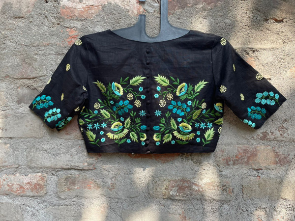 Black Embroidery Blouse with potli buttons