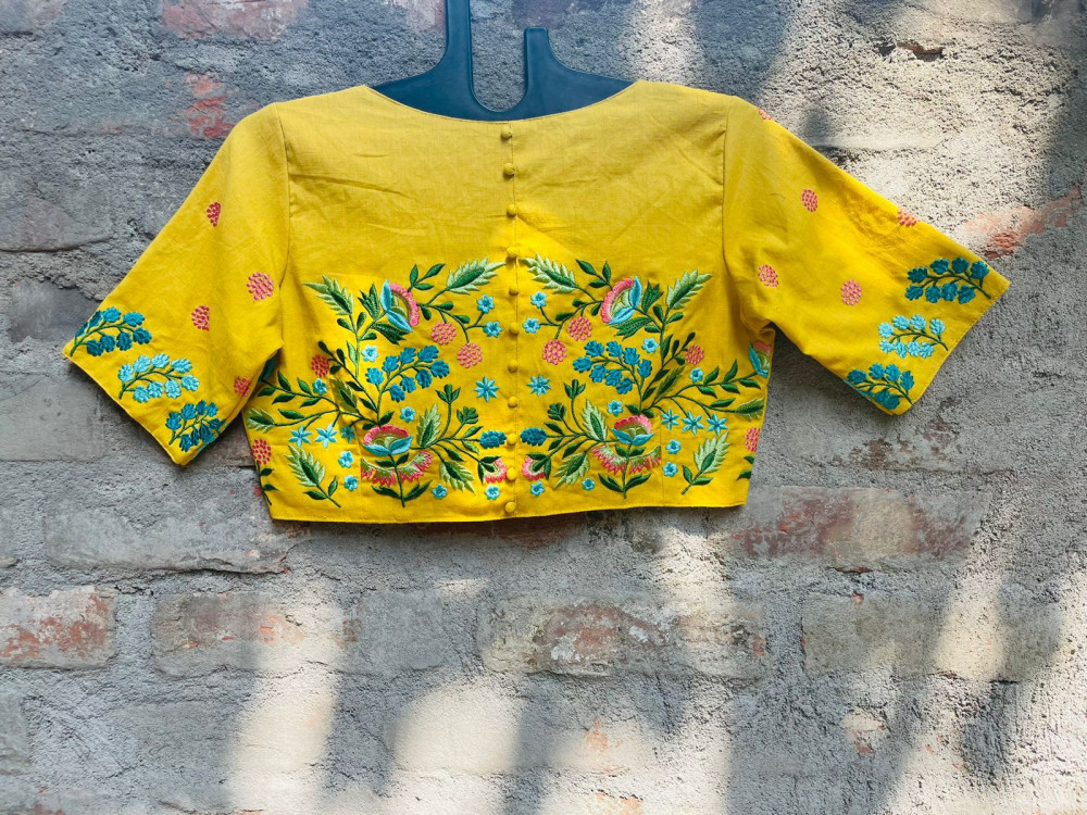Image of Mustard Blouse with  Embroidery 