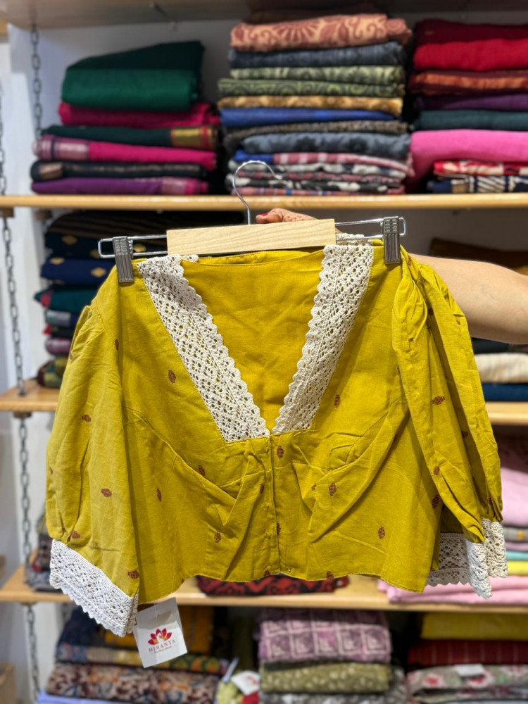 Image of Puffed Sleeves Mustard Blouse
