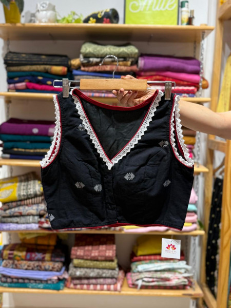 Sleeveless Black Jamdani Blouse - FREE SIZE