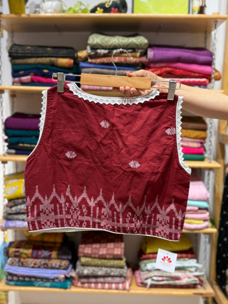 Sleeveless RED Jamdani Blouse - FREE SIZE