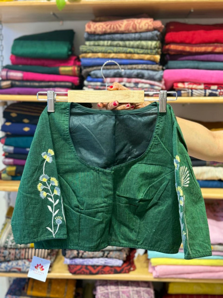 Bottle Green Embroidered Blouse in SIZE 38