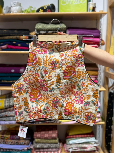 Floral Kantha Stitch Sleeveless Padded Blouse - FREE SIZE