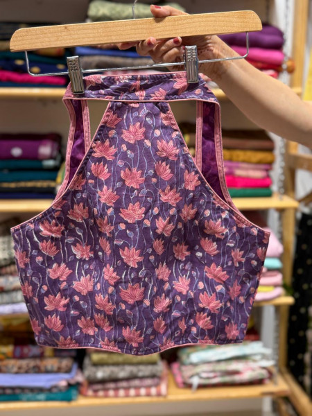 Halter Neck Padded Lotus Print Pink Blouse - Sizes 36,38