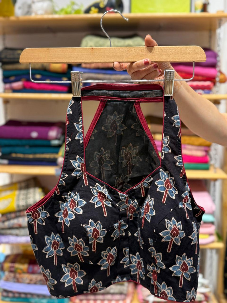 Image of Halter Neck Padded Lotus Print Blouse