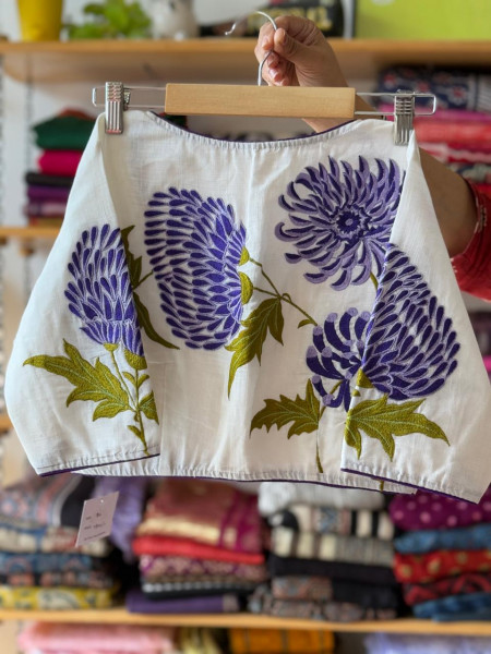 Lilac Chikankari Saree with Embroidered Blouse.