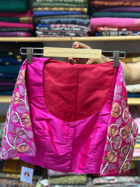 Pink Kantha Stitch Cotton silk Blouse - Size 36 & 40
