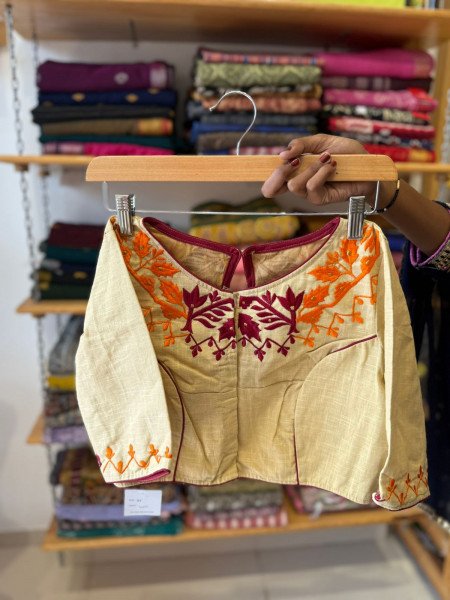 Orange Colour MUL Saree with Cotton BLOUSE