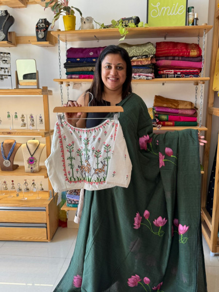 Blue Colour MUL Saree with Cotton BLOUSE