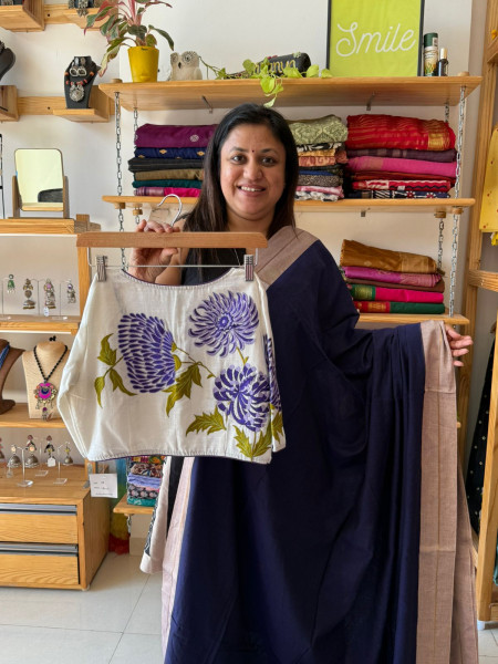 Blue Colour MUL Saree with Cotton BLOUSE