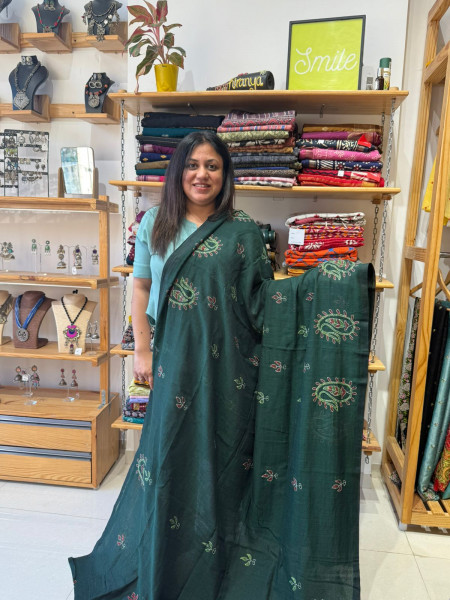 Mul Kantha Stitch Saree - Blue