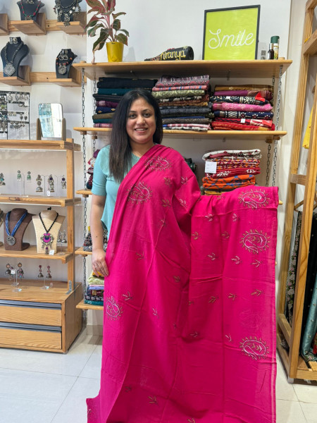 Mul Kantha Stitch Saree - Pink